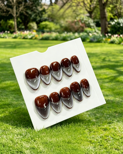 More to save up to 60% Brown Silver Gradient Almond Press On Nails