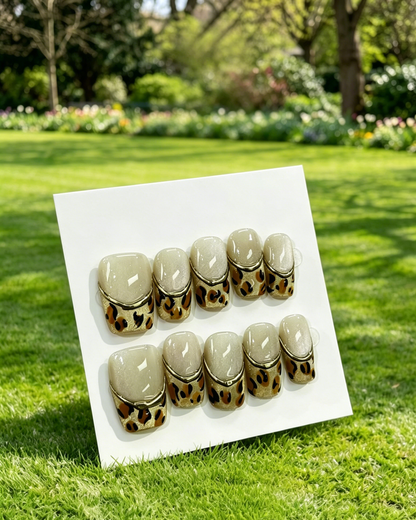 More to save up to 60% Brown Silver Gradient Almond Press On Nails