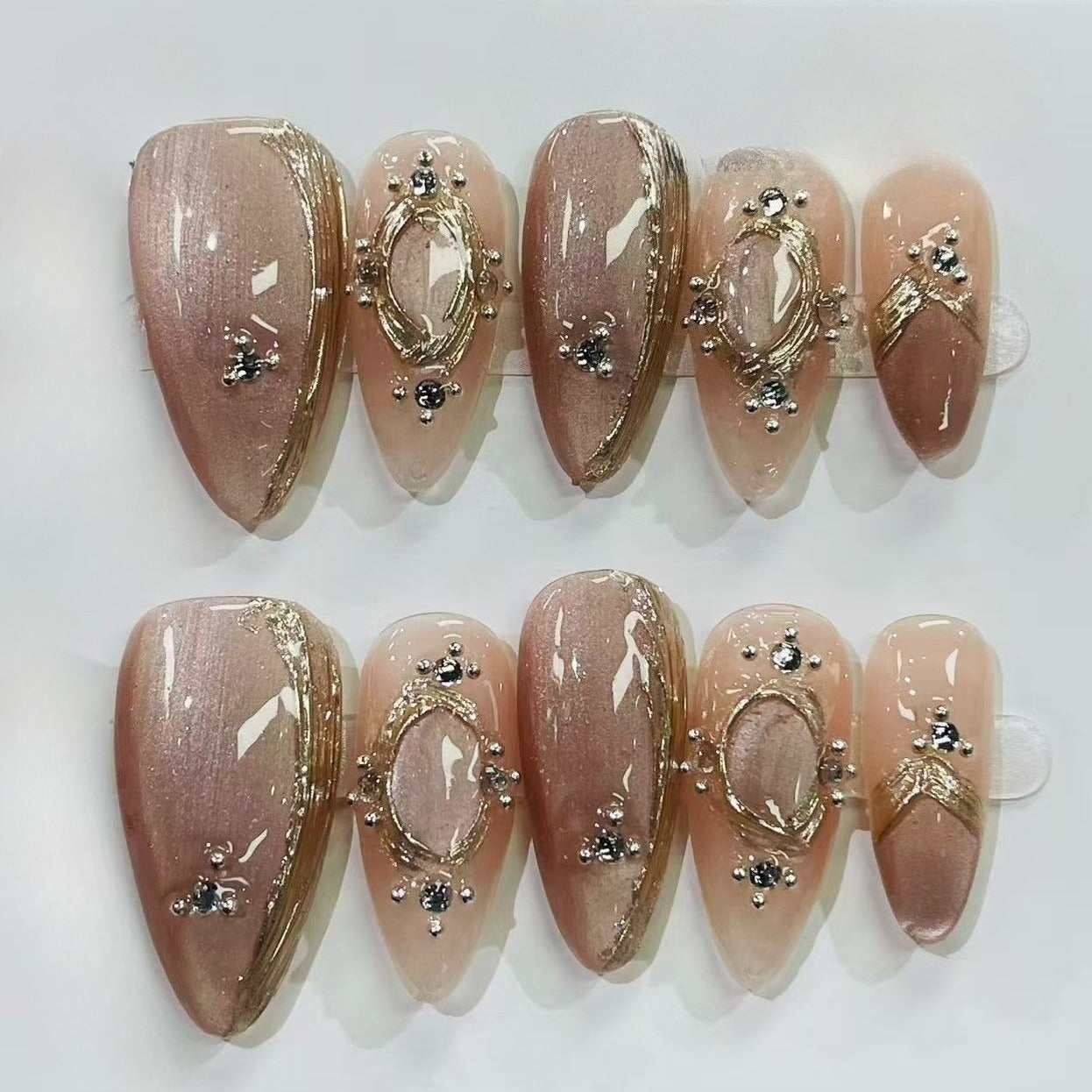 More to save up to 60% Purple Gold Almond Press On False Nails