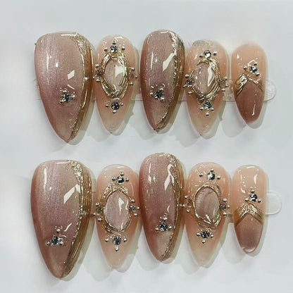 More to save up to 60% Purple Gold Almond Press On False Nails