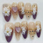 More to save up to 60% Blue Press On Nails Silver 3D Flower Design