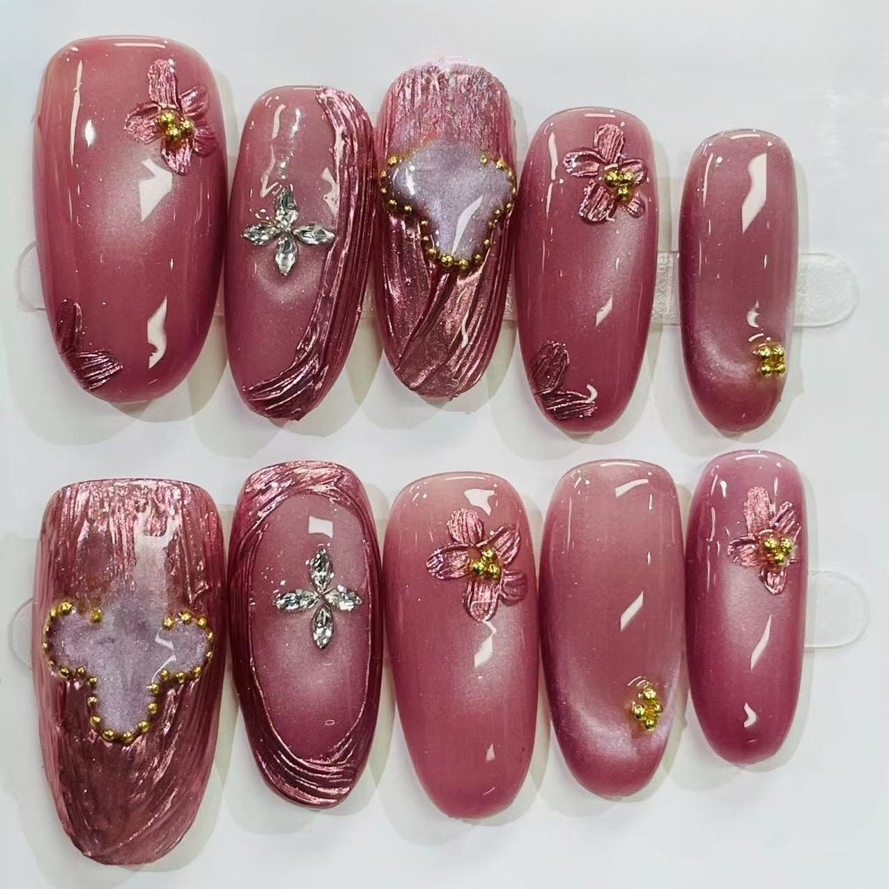 More to save up to 60% Purple Floral Almond Glitter Press On Nails