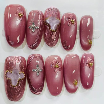 More to save up to 60% Purple Floral Almond Glitter Press On Nails