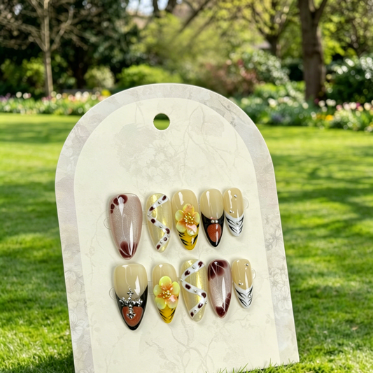 More to save up to 60% Vintage Floral Handmade Almond Press On Nails
