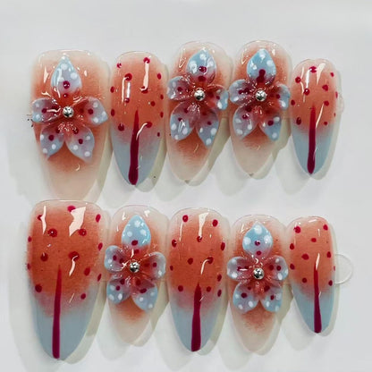 More to save up to 60% Hand Painted Floral Almond Press On Nails