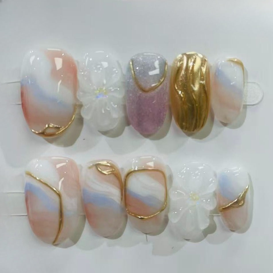 More to save up to 60% Mint Green Blue Gem Almond Handmade Press On Nails