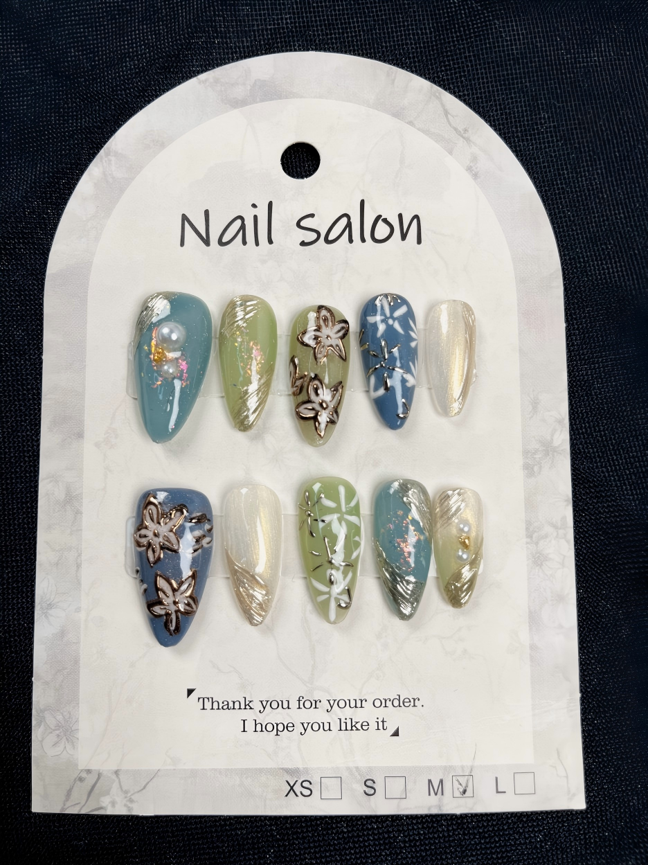 More to save up to 60% Floral Pearl Almond Fake Nails