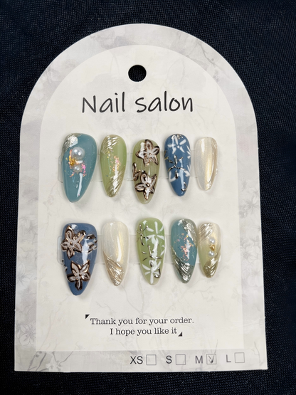 More to save up to 60% Floral Pearl Almond Fake Nails