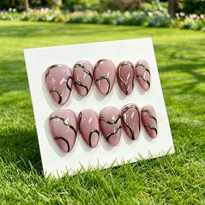 More to save up to 60% Pink Gold Almond Press On Nails