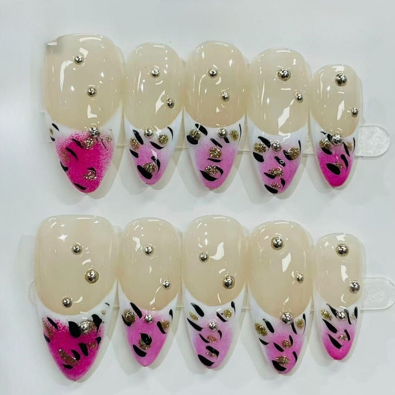 More to save up to 60% Brown Silver Gradient Almond Press On Nails
