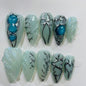 More to save up to 60% Mint Green Blue Gem Almond Handmade Press On Nails