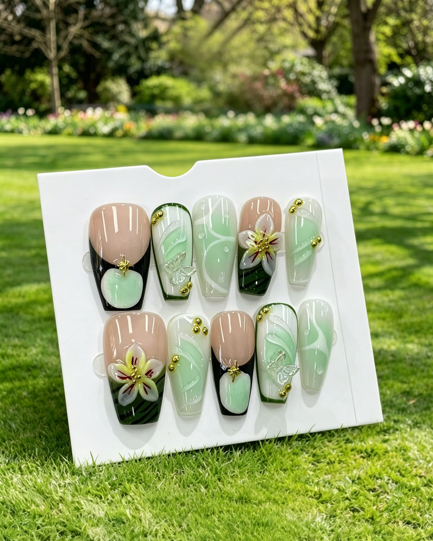 More to save up to 60% Handmade Mint Floral Press On Fake Nails