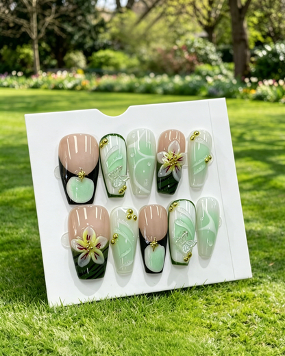 More to save up to 60% Handmade Mint Floral Press On Fake Nails