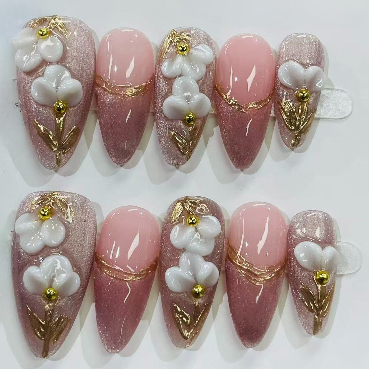 More to save up to 60% Press On Nails Pink Chrome Flower