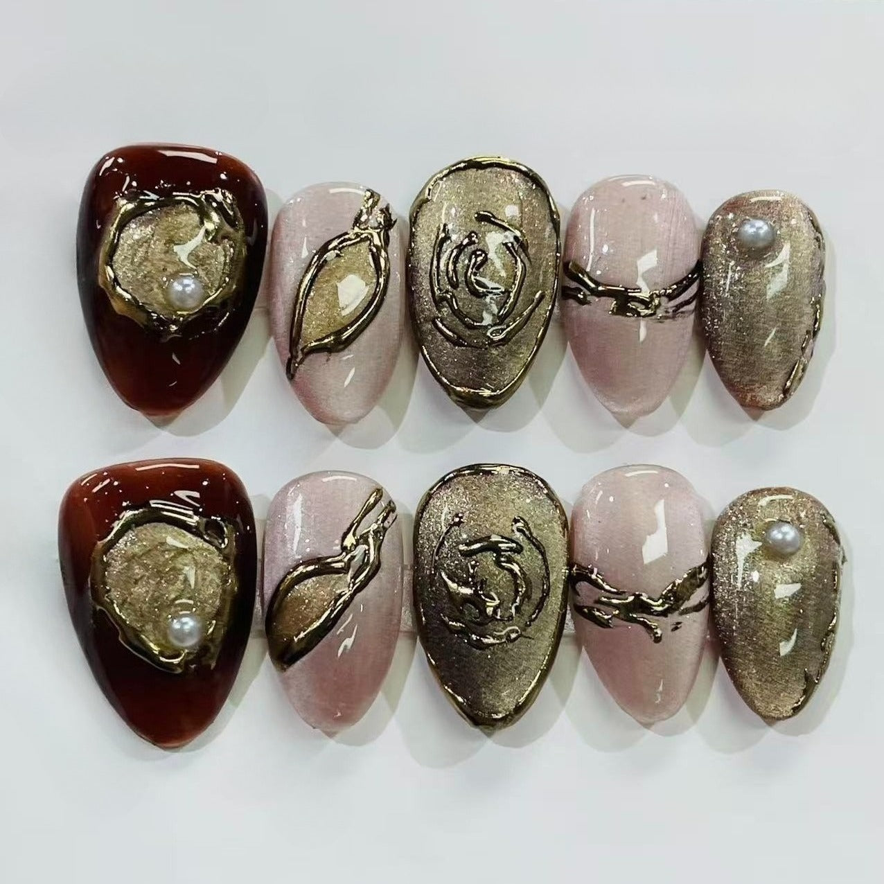 More to save up to 60% Green 3D Floral Almond Press On False Nails