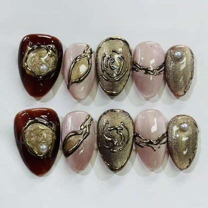 More to save up to 60% Green 3D Floral Almond Press On False Nails