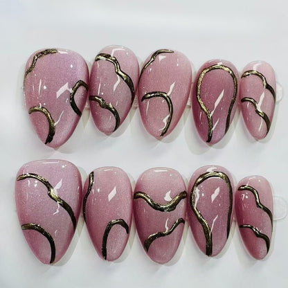 More to save up to 60% Pink Gold Almond Press On Nails