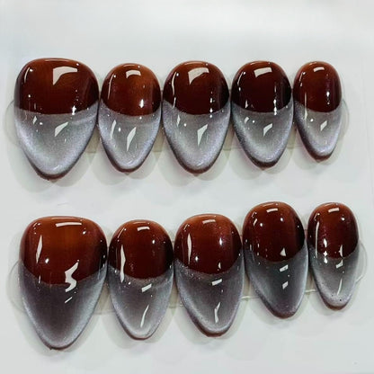 More to save up to 60% Brown Silver Gradient Almond Press On Nails