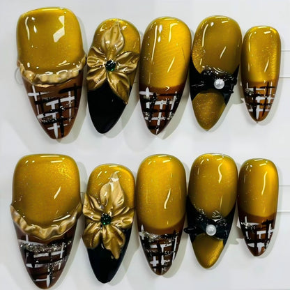 More to save up to 60% Blue Press On Nails Silver 3D Flower Design