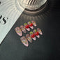 Handmade Press on Nails Pink Stereo Cherry Rhinestone Almond Repeatable