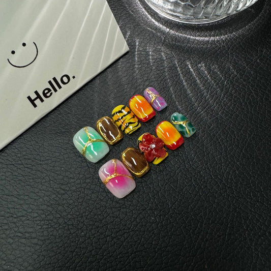 Original 3D engraved smudge leopard print HandmadePress on Nails