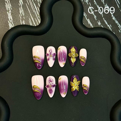 Engraved 3D Relief Fresh Personality Handmade Press on Nails Explosion