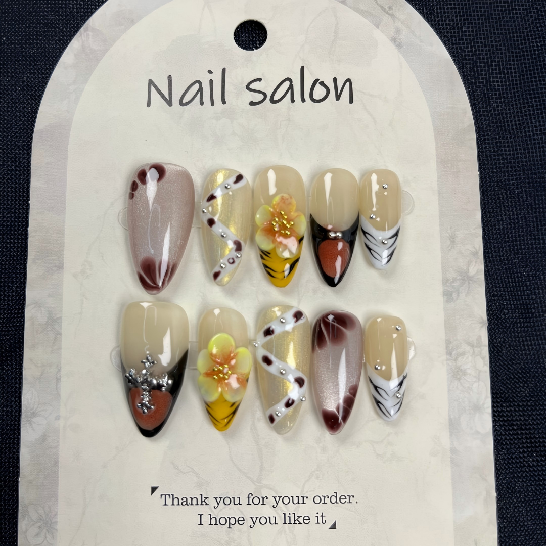 More to save up to 60% Vintage Floral Handmade Almond Press On Nails