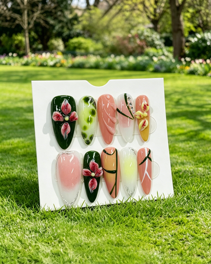 More to save up to 60% Hand Painted Floral Almond Press On Nails