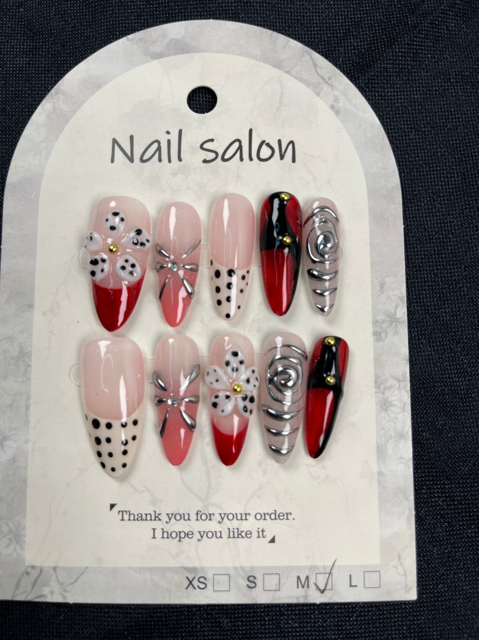 More to save up to 60% Vintage Floral Handmade Almond Press On Nails
