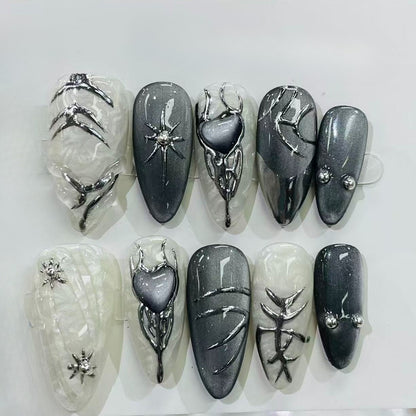 More to save up to 60% Green 3D Floral Almond Press On False Nails