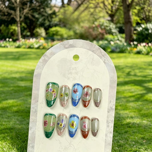 More to save up to 60% Hand Painted Floral Almond Press On Nails