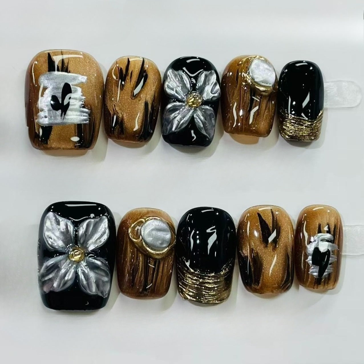 More to save up to 60% Red Glitter Gradient Silver Press On False Nails