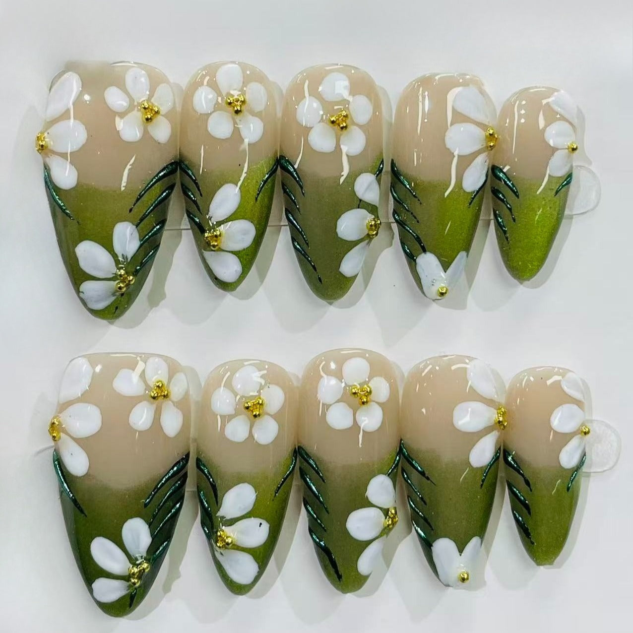 More to save up to 60% Hand Painted Floral Almond Press On Nails