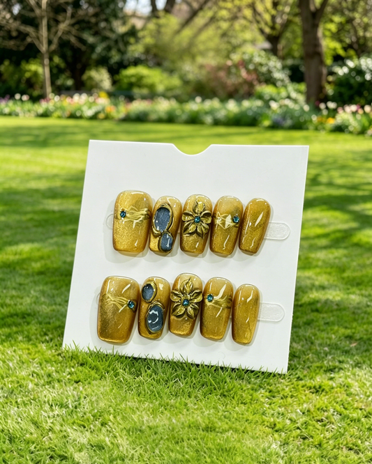 More to save up to 60% Golden 3D Flower Rhinestone Press On Nails
