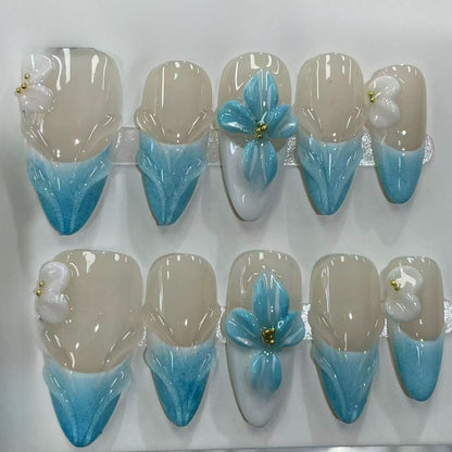 More to save up to 60% Handmade Mint Floral Press On Fake Nails