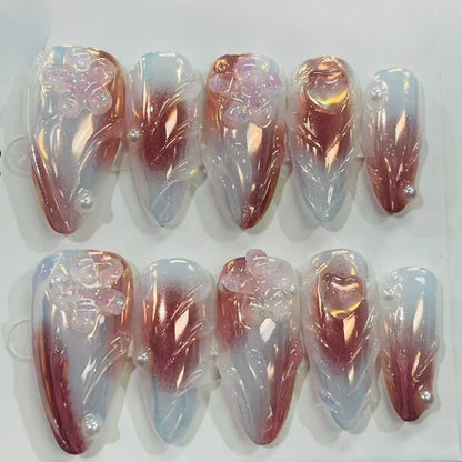 More to save up to 60% Brown Silver Gradient Almond Press On Nails
