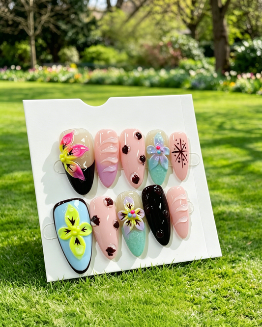 More to save up to 60% 3D Floral Almond Shape False Nails