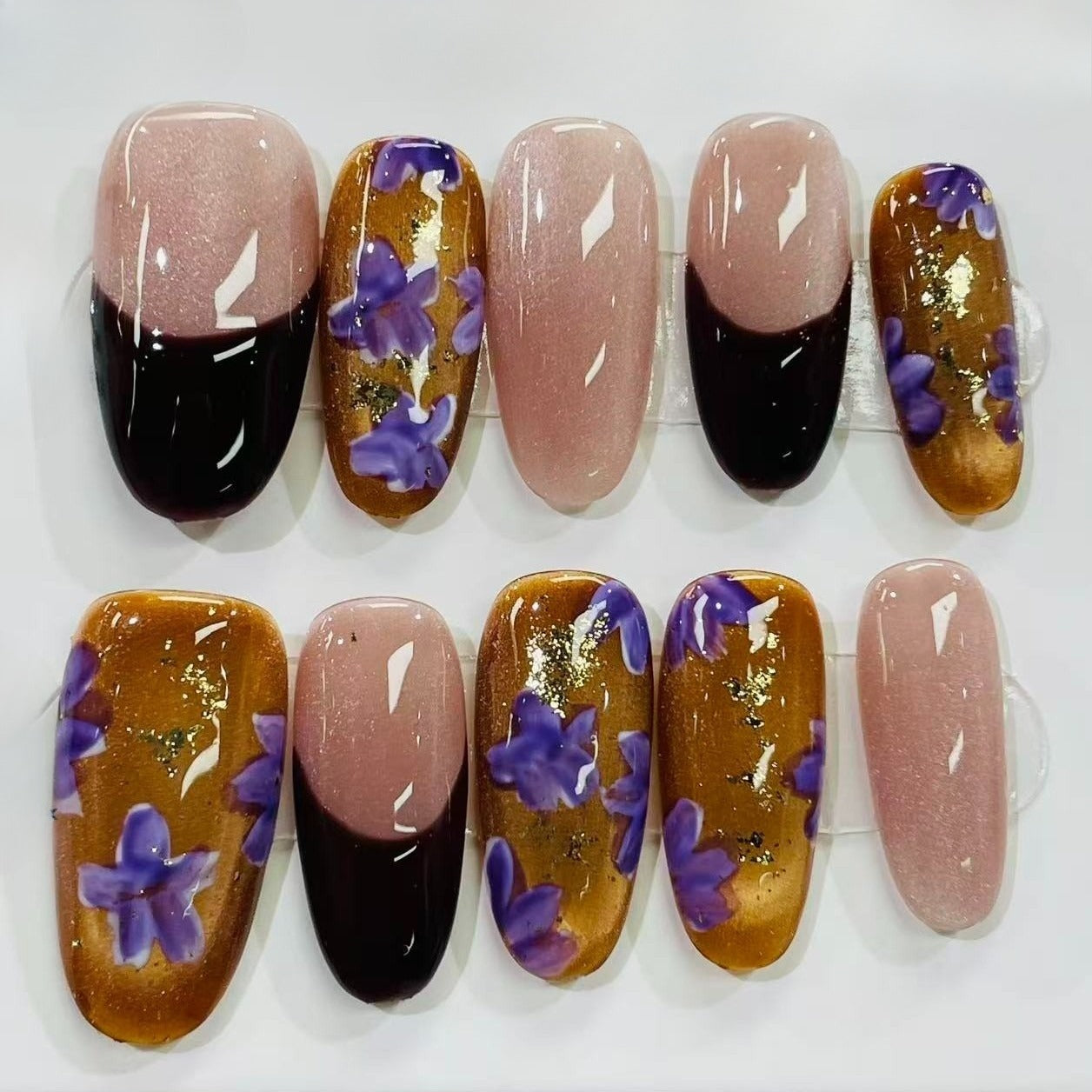 More to save up to 60% Purple Floral Almond Glitter Press On Nails
