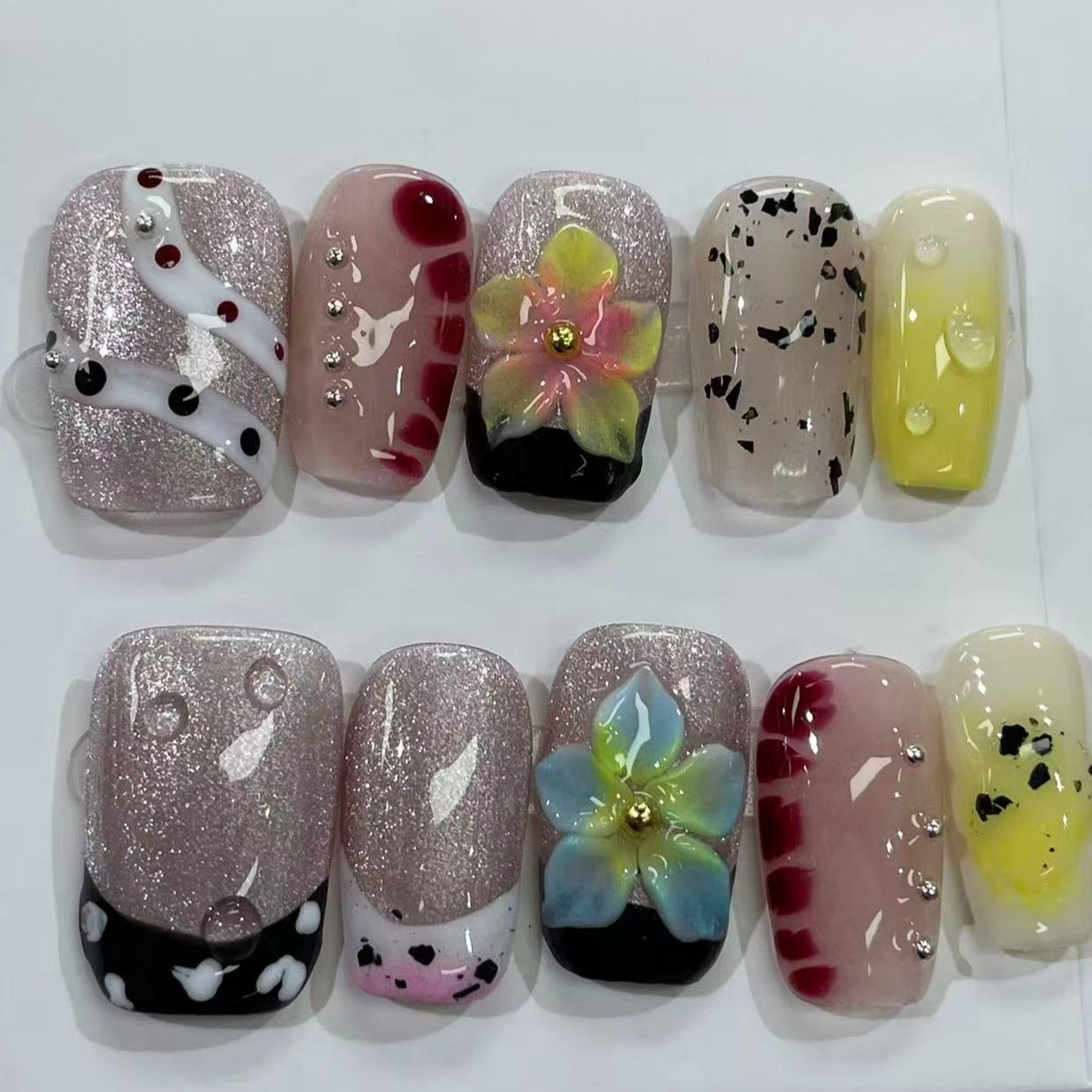 More to save up to 60% Handmade Floral Glitter Press On False Nails