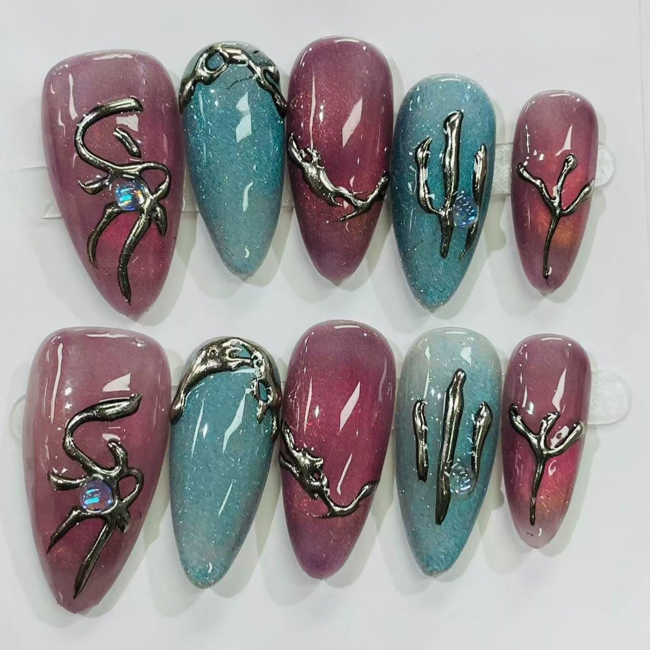 More to save up to 60% Press On Nails Pink Chrome Flower
