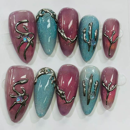 More to save up to 60% Press On Nails Pink Chrome Flower