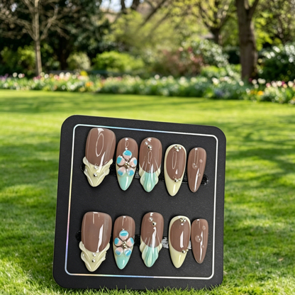 More to save up to 60%
Custom 3D Brown Flower Almond Press On Nails