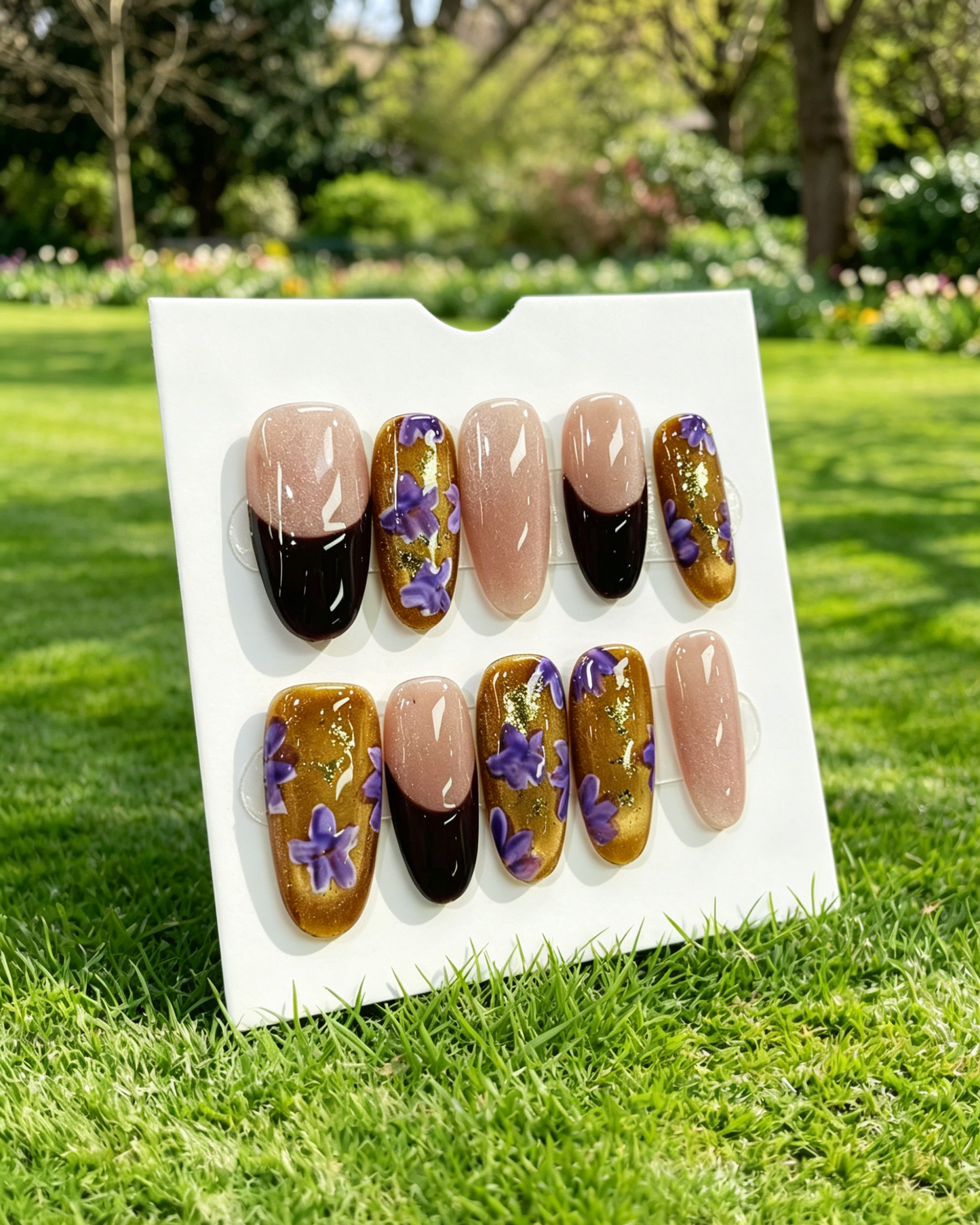More to save up to 60% Purple Floral Almond Glitter Press On Nails