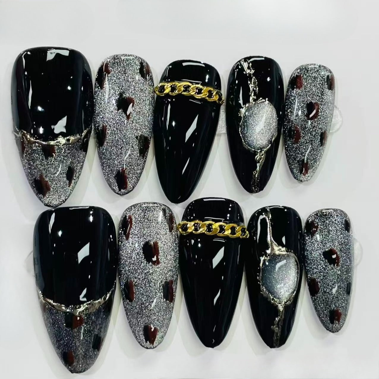 More to save up to 60% Glitter Black Leopard Press On Nails