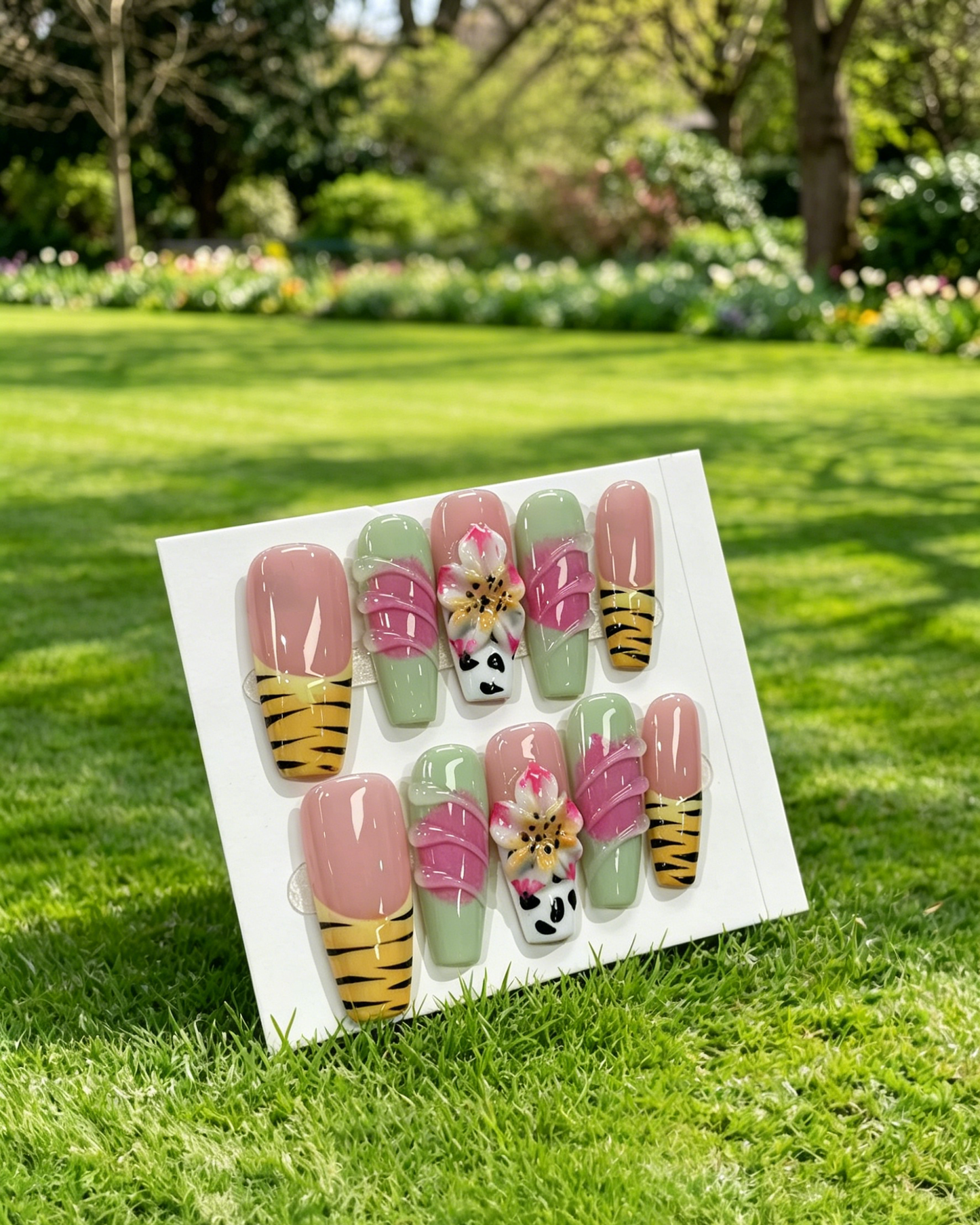 More to save up to 60% Handmade Press On Nails Tiger Lily Flower Design