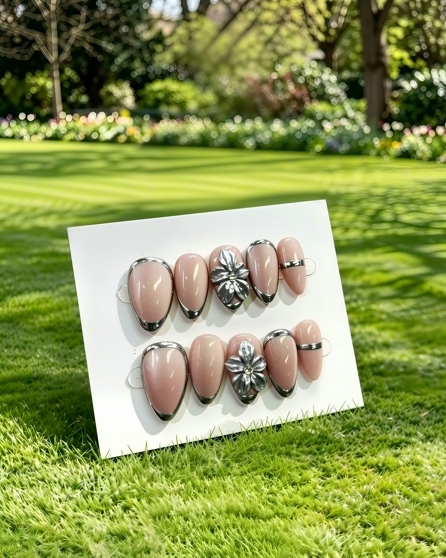 More to save up to 60% Press On Nails Pink Chrome Flower