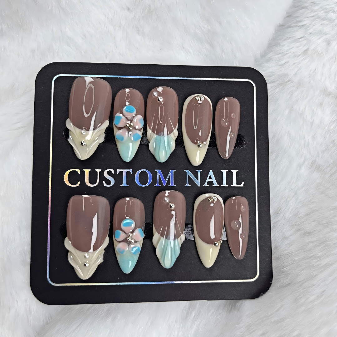 More to save up to 60%
Custom 3D Brown Flower Almond Press On Nails
