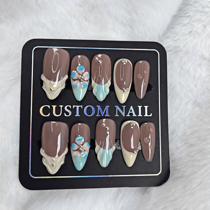 More to save up to 60%
Custom 3D Brown Flower Almond Press On Nails