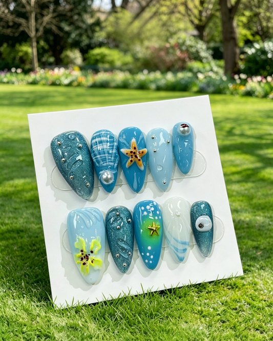 More to save up to 60% Ocean Press on Nails Starfish 3D Fake Nails