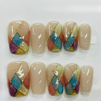 More to save up to 60% Pink Gold Almond Press On Nails
